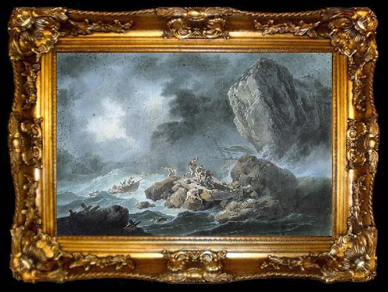 framed  Jean Pillement Seascape with a Shipwreck, ta009-2